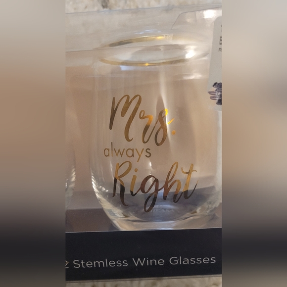 Mikasa Stemless Wine Glasses "Mr. Right      & Mrs. Always Right" - Picture 3 of 5